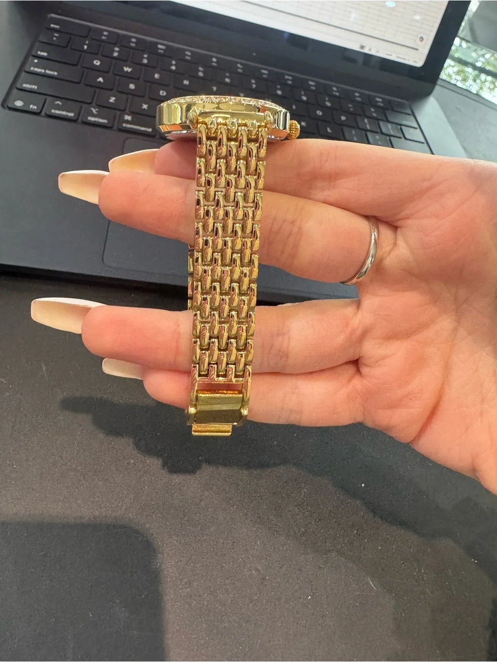 NWT DMQ Women’s Gold-Tone Round Dress Watch w/ Crystal Bezel & Bracelet